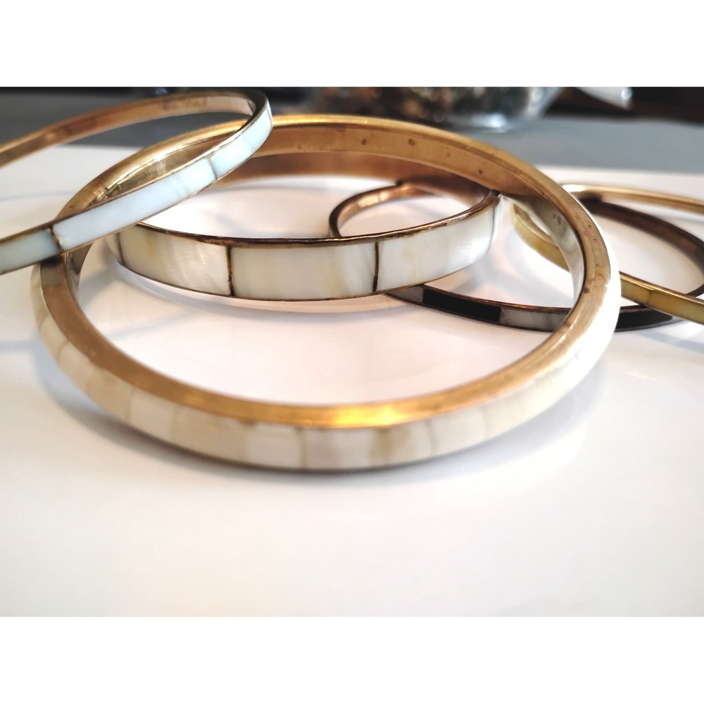 Vintage Mother of Pearl Boho Bangle Stack 5 Pc Bracelet Coquette Peasant y2k - Picture 3 of 5